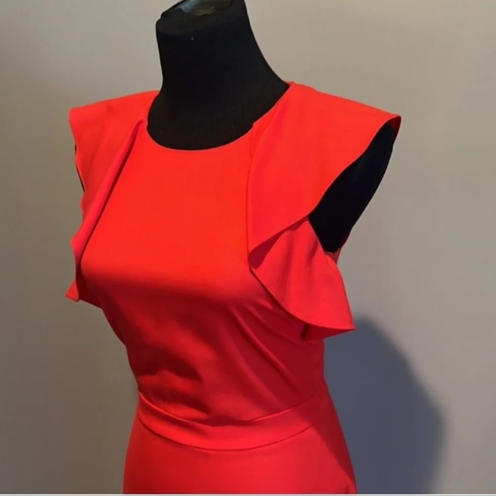 J Crew Flutter Cap Sleeve Classic Red Mid Length Minimalist CBK Sheath Dress 12